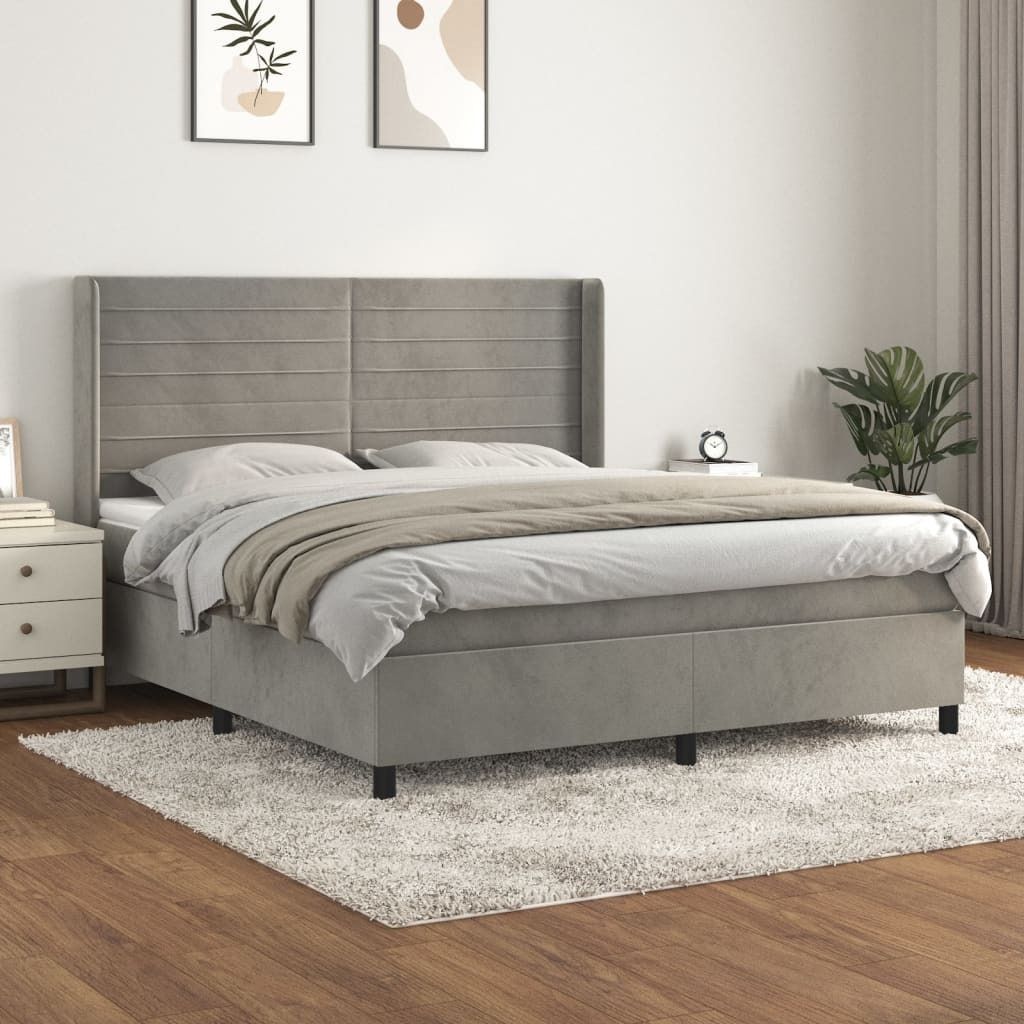 Maison Exclusive - Boxspringbett mit Matratze Hellgrau 180x200 cm Samt