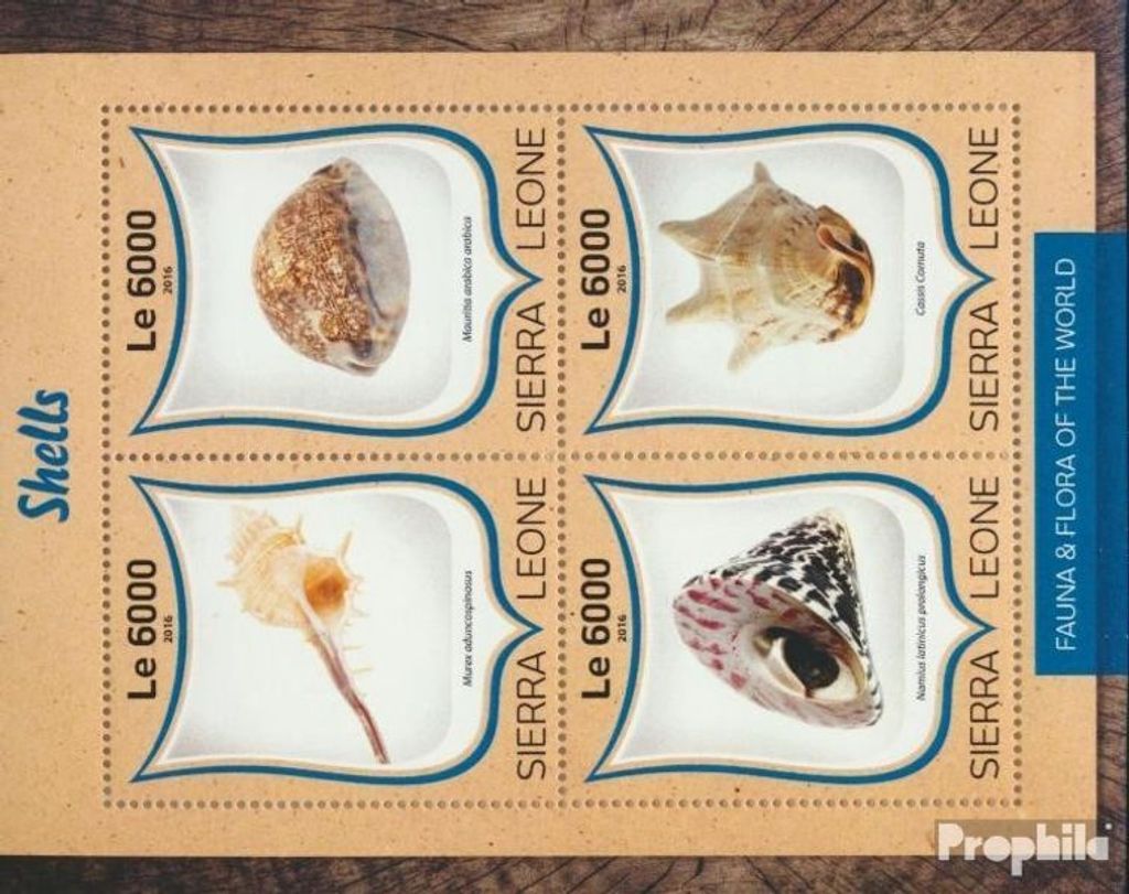 Briefmarken Sierra Leone 2016 Mi 7528-7531 Kleinbogen (kompl. Ausg.) postfrisch Muscheln