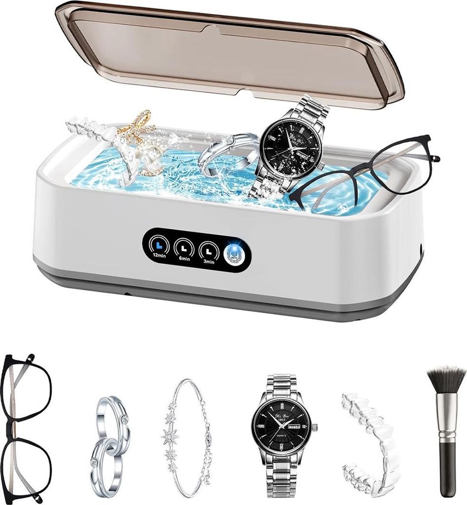 Edelstahl Ultraschallreiniger 650 ml, 49 kHz, 3 Reinigungsprogramme, perfekt für Schmuck, Uhren, Brillen & Accessoires