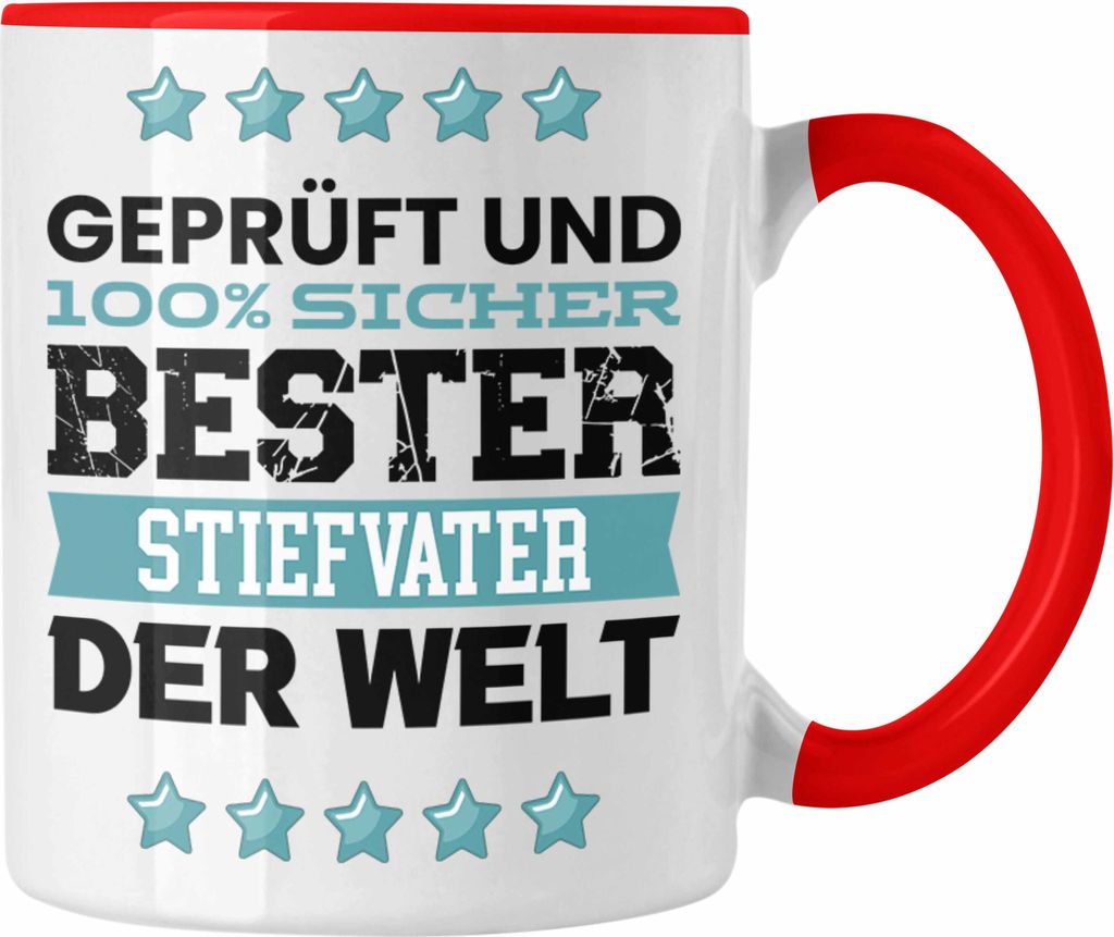 Trendation - Bester Stiefvater Der Welt Geschenk Tasse für Vatertag Geburtstag Geschenkidee Stiefpapa (Rot)
