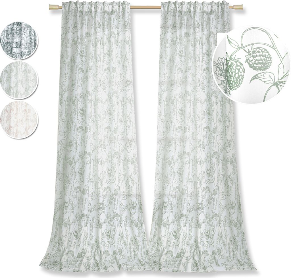 2er Set Weiß Vorhänge, Blickdicht Kräuselband Gedruckt Vorhang, Baumwolle Gardine Für Wohnzimmer Schlafzimmer, 132x160cm