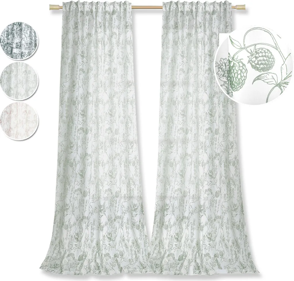 Paire de rideaux blancs en coton épais occultants avec motifs fleuris