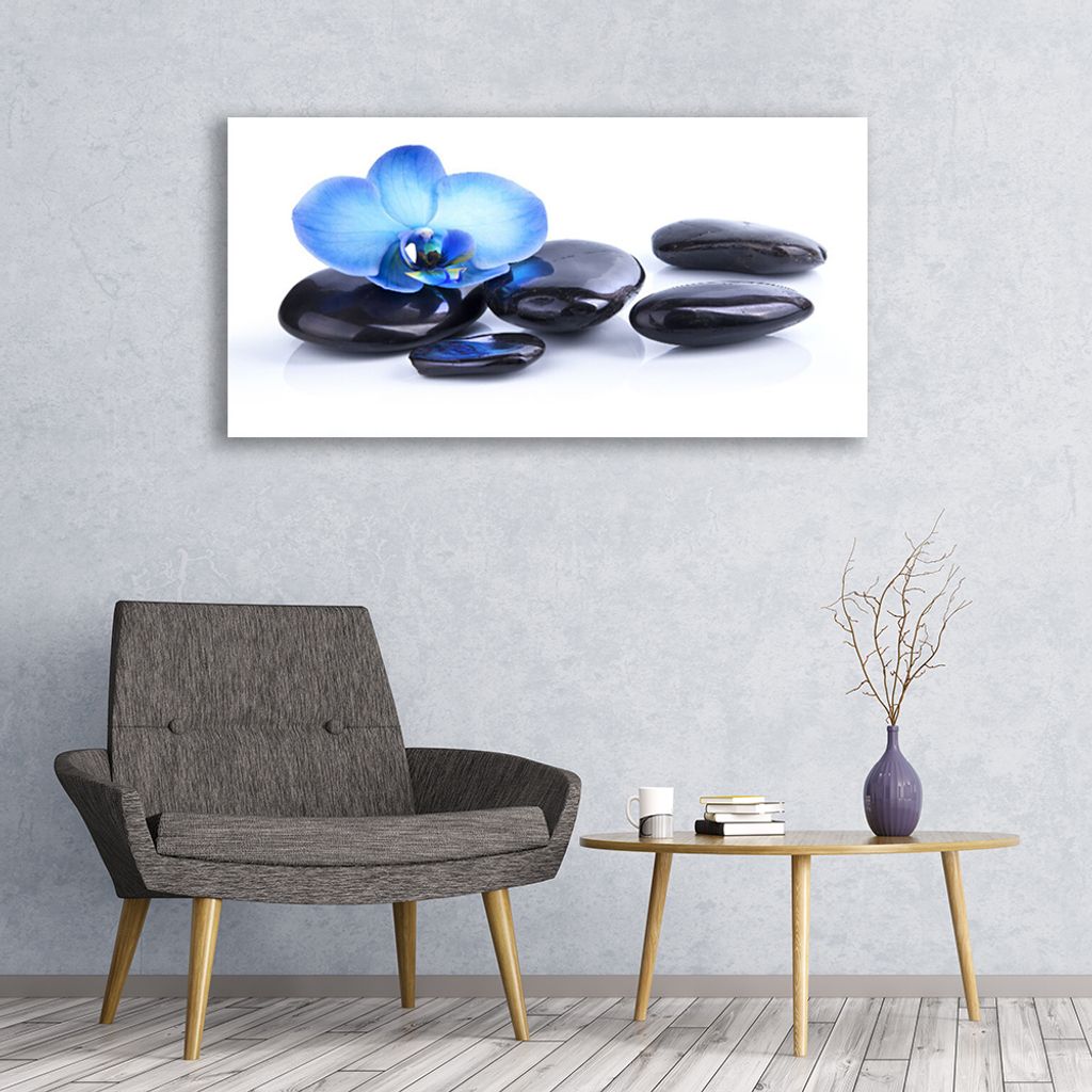 Glasbilder 120x60 Wandbild Druck auf Glas Blume Steine Kunst
