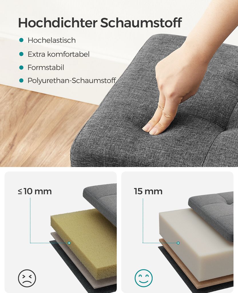 SONGMICS 30 cm Sitzbank mit Stauraum, klappbare Sitztruhe, Produktbild 5