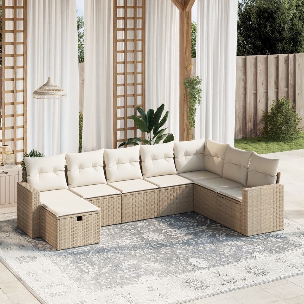 Maison Exclusive - 8-tlg. Garten-Sofagarnitur mit Kissen Beige Poly Rattan
