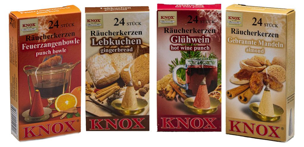 KNOX 4er Set Räucherkerzen Gebr. Mandel / Feuerzangenbowle Produktbild 