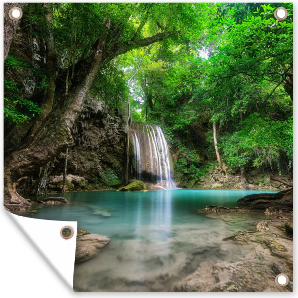 MuchoWow 50x50 cm Outdoor-Poster Gartendeko Sichtschutz Garten Poster für den Garten Erawan-Wasserfall in Kanchanaburi, Thailand.