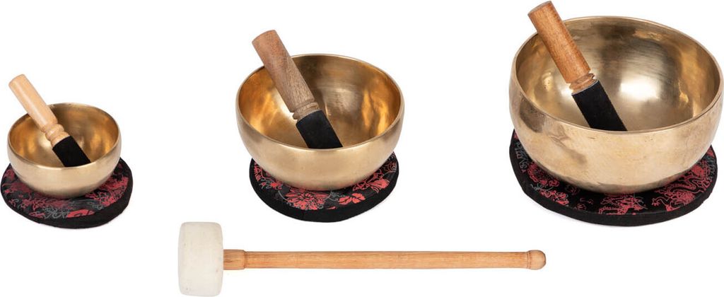 Klangschalen Set, bestehend aus 3 Klangschalen, inkl. Unterlagen und Klöppel