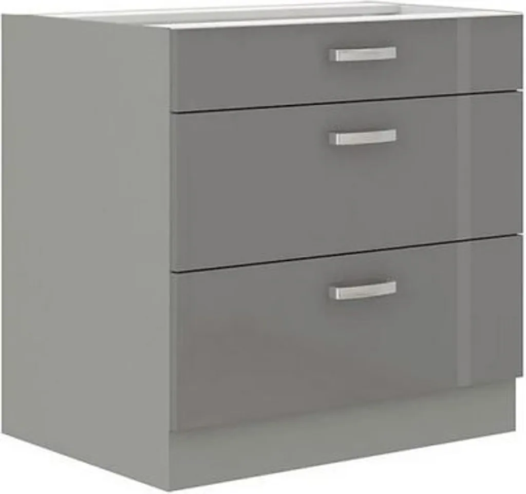Meuble de Cuisine Bas à Tiroirs 80 cm RONG Gris Brillant Haute Qualité