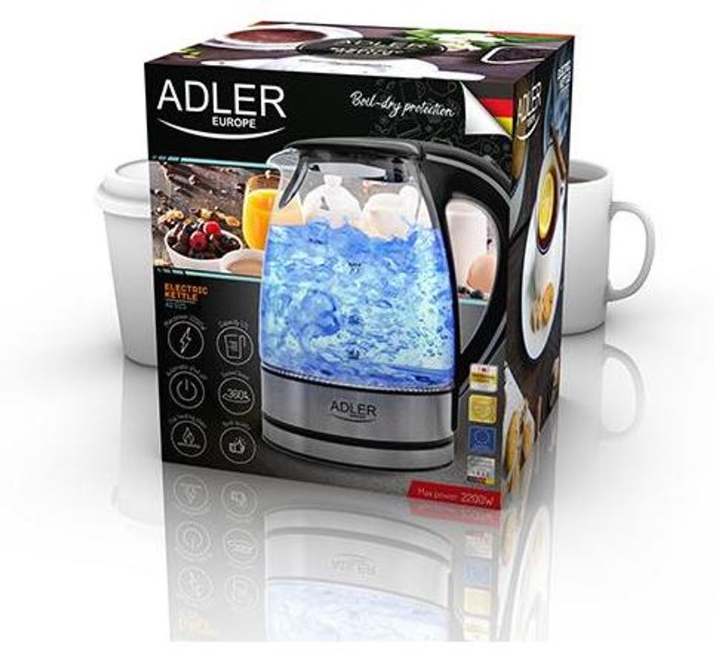 Adler AD 1225 electric kettle 1.7 L Black Stainless steel Immagine del prodotto 