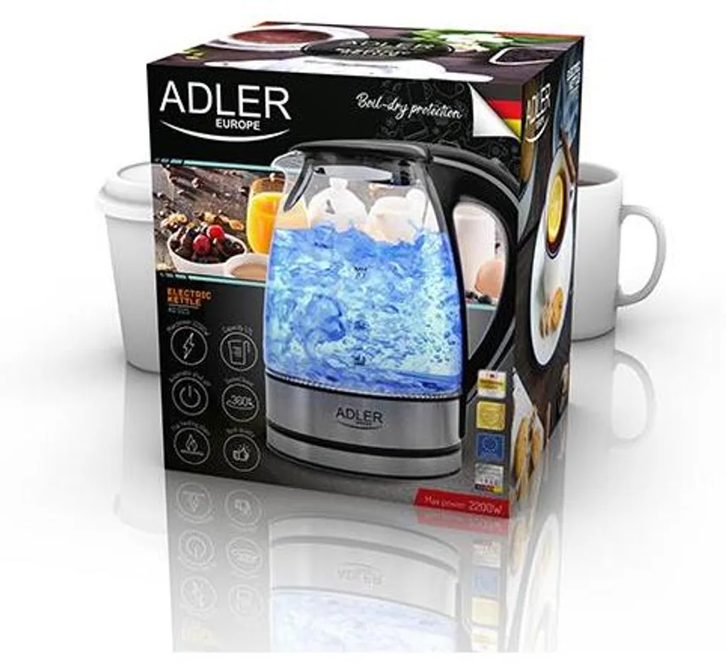 Bouilloire Adler AD 1225 Noire 1.7 L en Acier Inoxydable 2200W Robuste