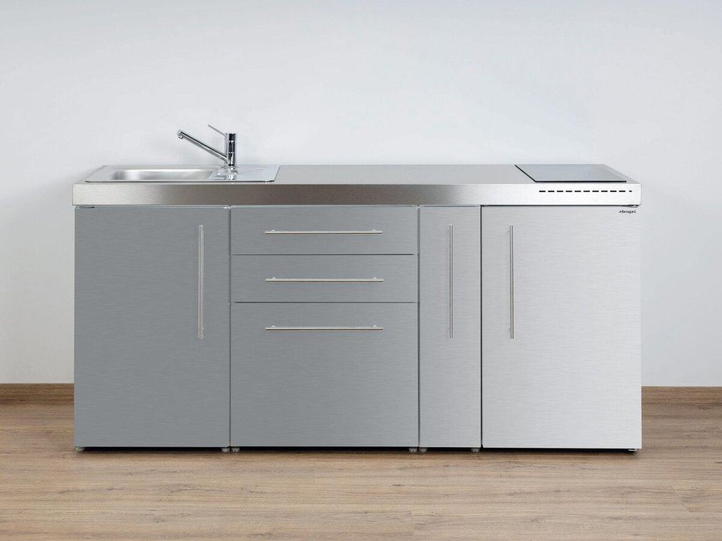 Stengel Miniküche MP 180 A, KI Edelstahl mit Kühlschrank und Induktionskochfeld
