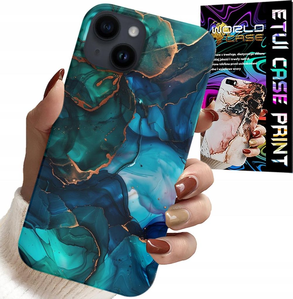 Hülle Für Iphone 14 Plus - Blau Grün Marmorierte Rückseite