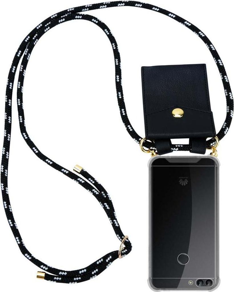 Cadorabo Hülle für Huawei P SMART 2018 / Enjoy 7S Schutzhülle in Schwarz Handy Kette Silikon Kordel abnehmbares Etui
