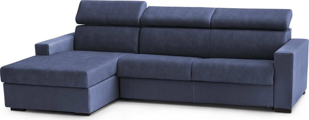 Schlafsofa Daatou, Ecksofa, 100% Italy, Sofa mit Drehöffnung, mit linker Behälterhalbinsel, mit schmalen Armlehnen, Cm 260x95h85, Blau