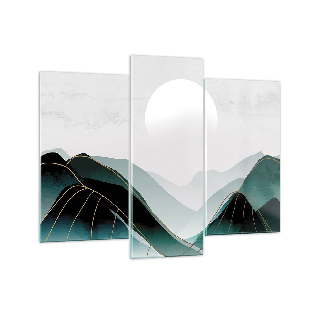 Bilder auf glas - 3 Teile - Abstraktion Berge Stück - 130x100cm - Glasbilder - Wandbilder - Bilder - zum Aufhängen bereit - Wanddekoration aus Gl...