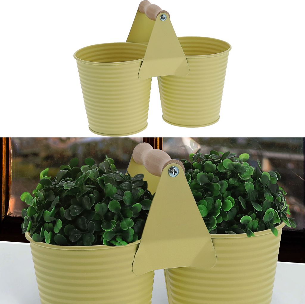 Übertopf doppelt mit Henkel verzinktes Stahlblech 11x11cm gelb 2 Töpfe Blumentopf Pflanztopf Topf für Blumen Kräuter Pflanzen