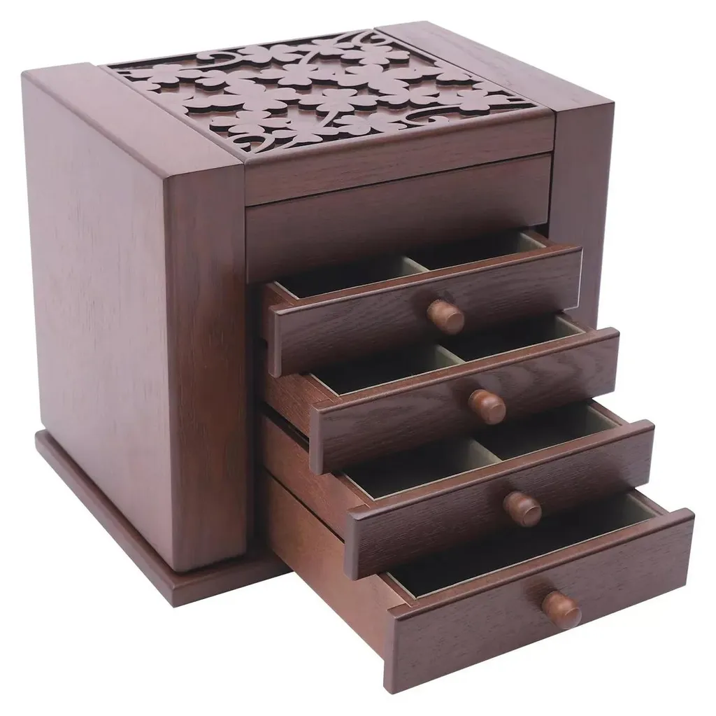 Coffret à bijoux marron chocolat avec 5 tiroirs de rangement élégants