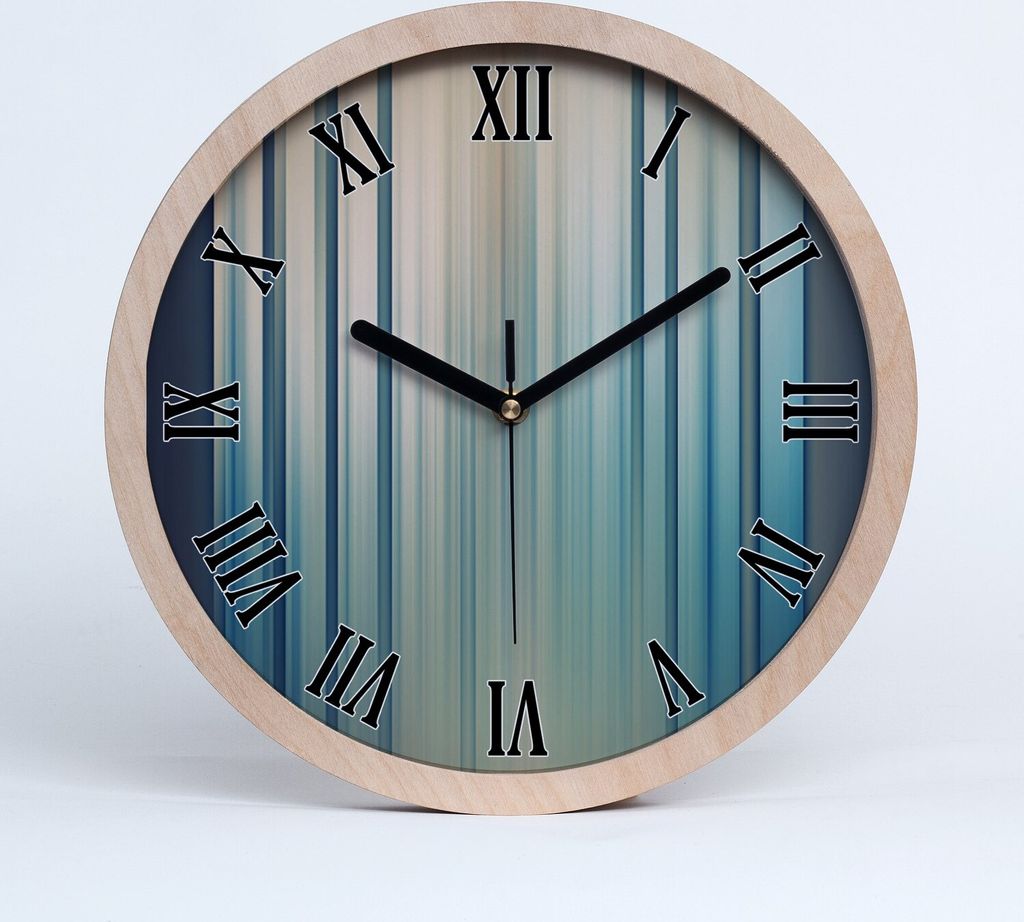 Holzuhr 25fi cm wanduhr - schwarze Spitzen - Blaue Streifen