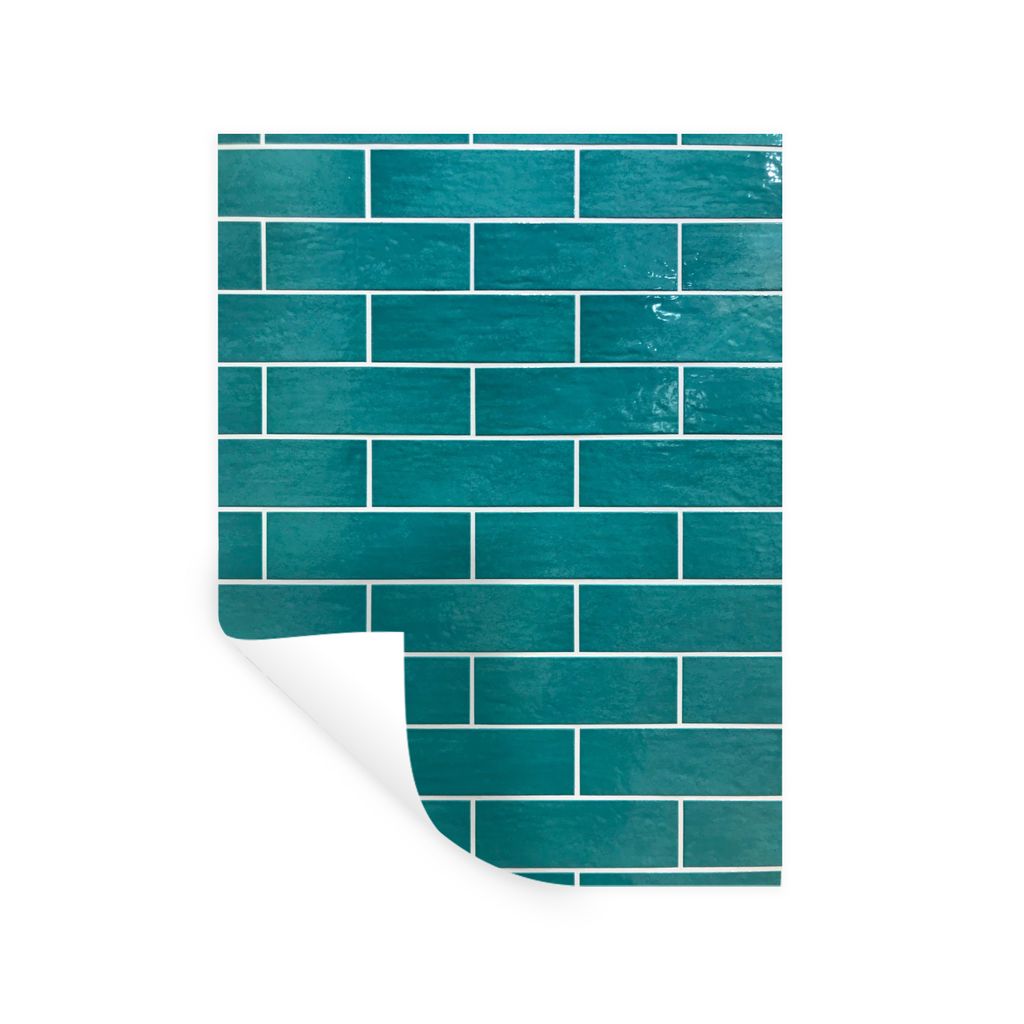 MuchoWow Wandtattoo Wandsticker Wandaufkleber Türkisfarbene Ziegelsteine 60x80 cm Selbstklebend und Repositionierbar - Repositionierbar - Wasser...