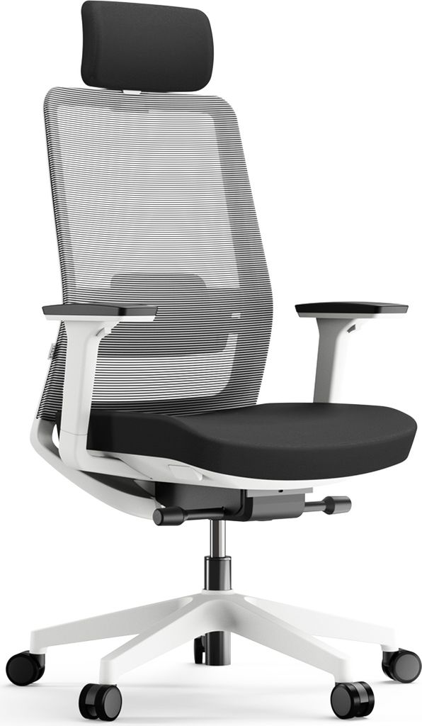 Yaasa Chair Pro Bürostuhl Ergonomisch mit Kopfstütze, Weiß – Traglast 130 kg – 3D-Armlehnen – Regulierbare Lordosenstütze