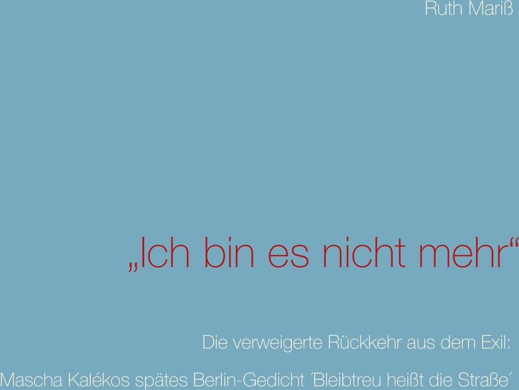 "Ich bin es nicht mehr"