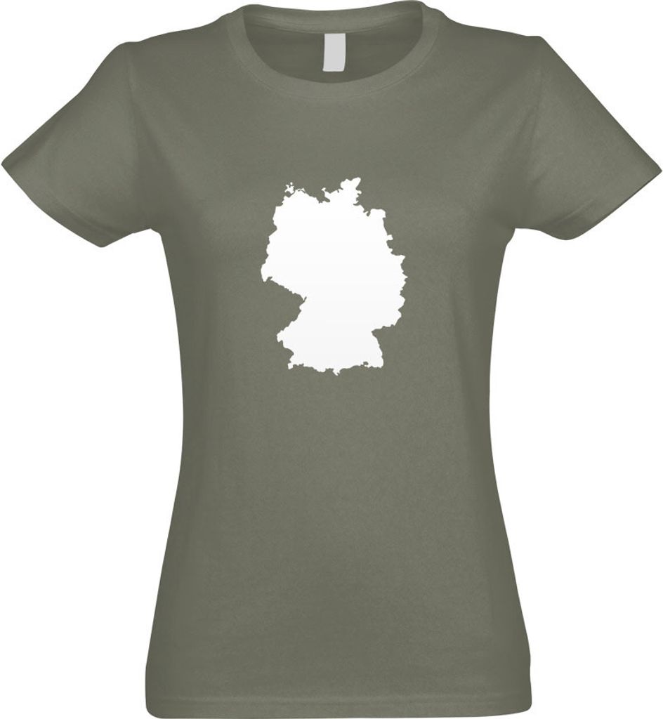 Kiwistar - T-Shirt tailliert - Damen - Olive - Deutschland Umriss Kontur - mit Motiv Bedruckt - Funshirt Design - Sport - Freizeit - Damen - S