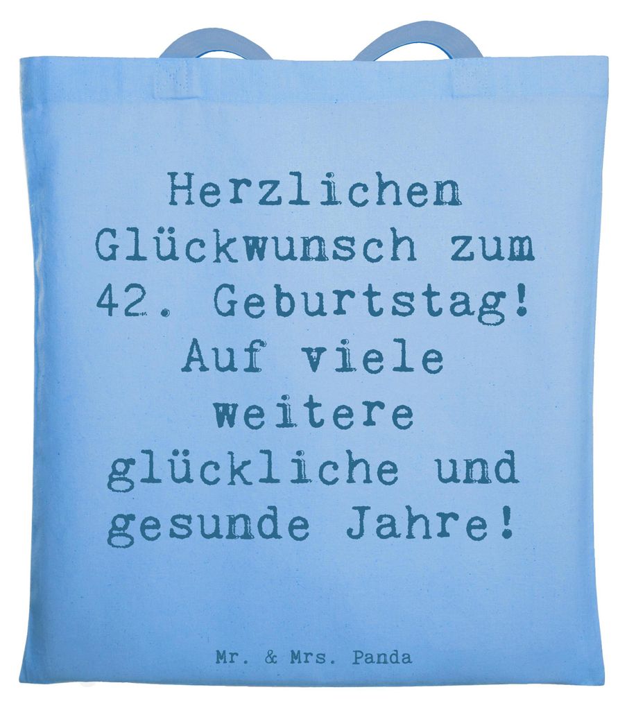 Mr. & Mrs. Panda Tote Bag Spruch 42. Geburtstag Glückwunsch - Sky Blue - Geschenk, inspirierende Worte, Laptoptasche, inspirierendes Zitat, Happy ...