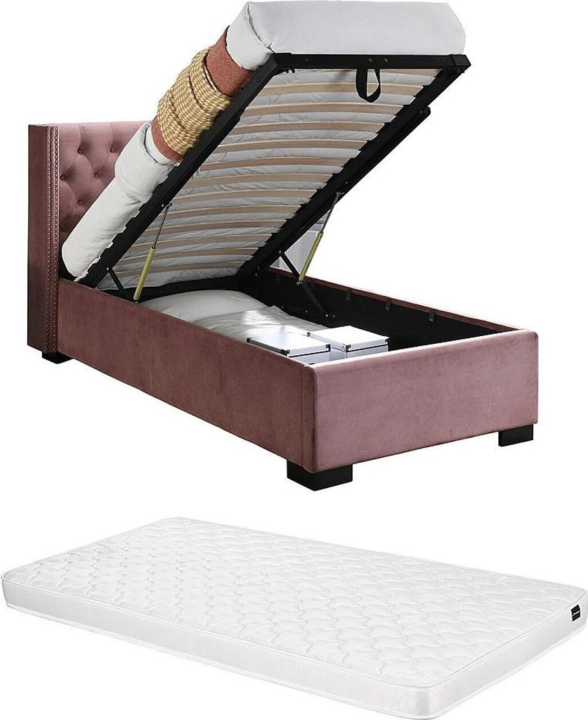 Boxbett 90 x 200 cm mit gestepptem Kopfteil - Velours - Produktbild 