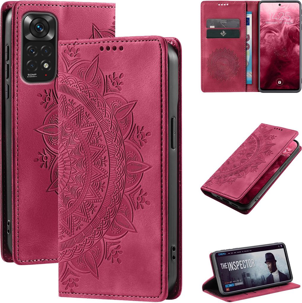 Mandala Handyhülle für Xiaomi Redmi Note 11 RFID Schutz Klapphülle Case Cover Design Schutzhülle Farbe: Magenta
