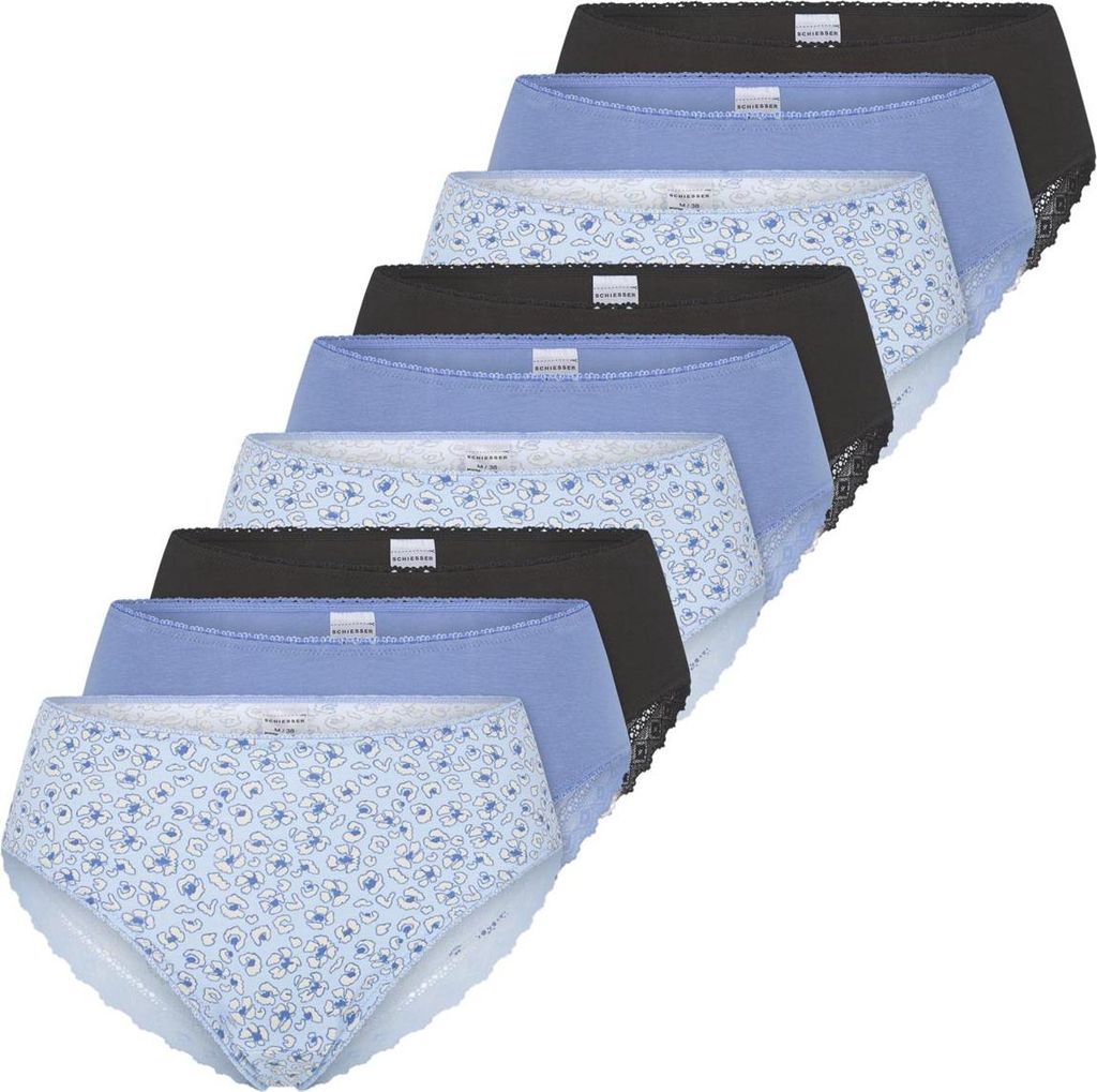 Schiesser 9er Pack Modern Multipacks Rio Slip Edle Slips mit Spitzenverzierungen, Hoher Tragekomfort, Liegen angenehm auf der Haut