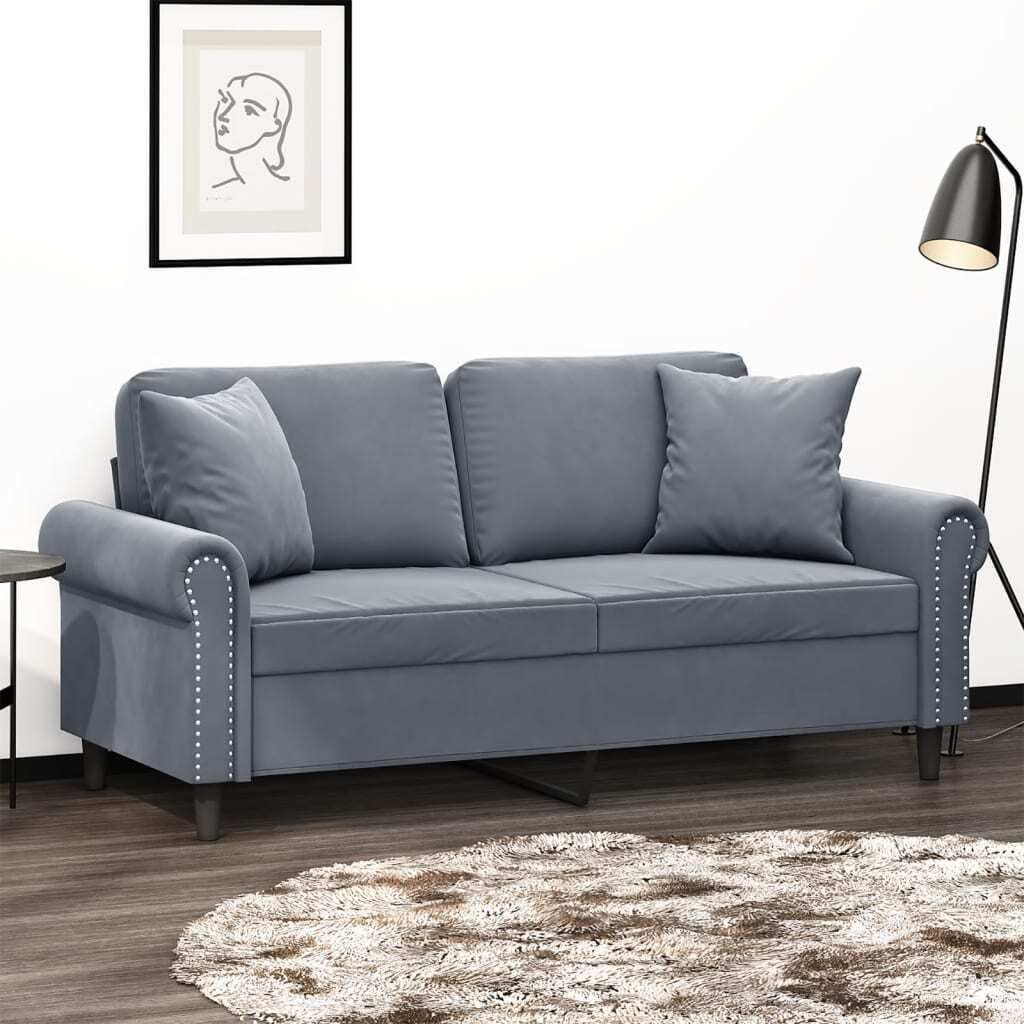 ZMH 2-Sitzer-Sofa mit Zierkissen Dunkelgrau 140 cm Samt