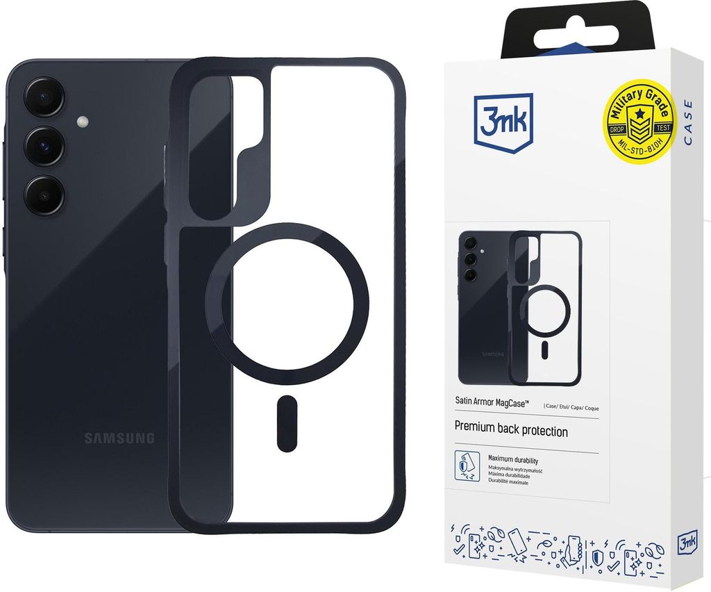 3mk Schutzhülle Satin Armor MagCase Cover für Samsung Galaxy A55 5G transparent Backcover kompatibel mit MagSafe