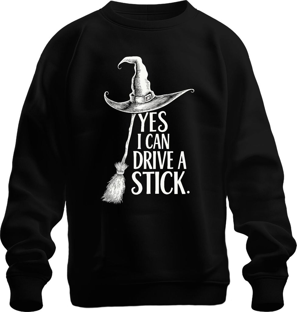 Yes I can drive a stick Hexe Besen Hexenhut lustig Halloween Uni Sweatshirt Pullover, Schwarz, 3XL