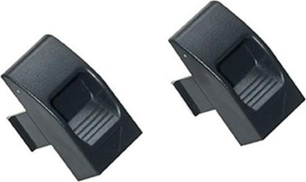 Two black plastic mounting brackets are shown against a white background.