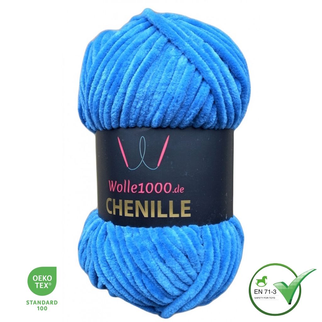 Wolle1000 Chenille - 35 BLAU - 100g - weiches Chenille Garn Produktbild 