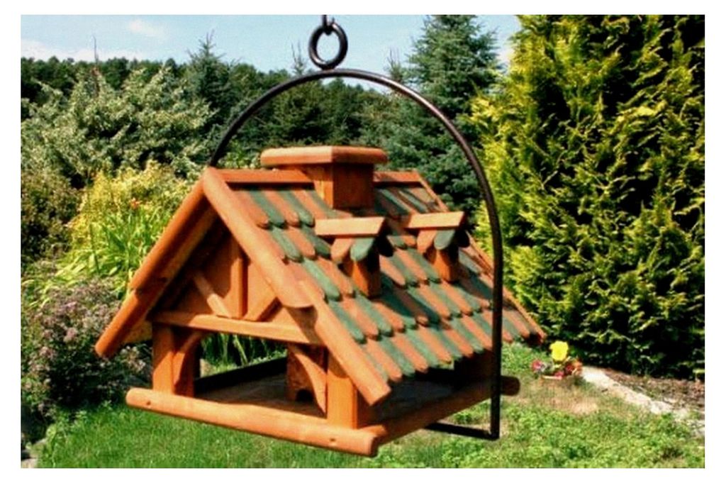 XXL Vogelhaus mit Gauben, Dach in Grün und Aufhängungsbügel, feuerverzinkt und pulverbeschichtet, rostfrei, hängend