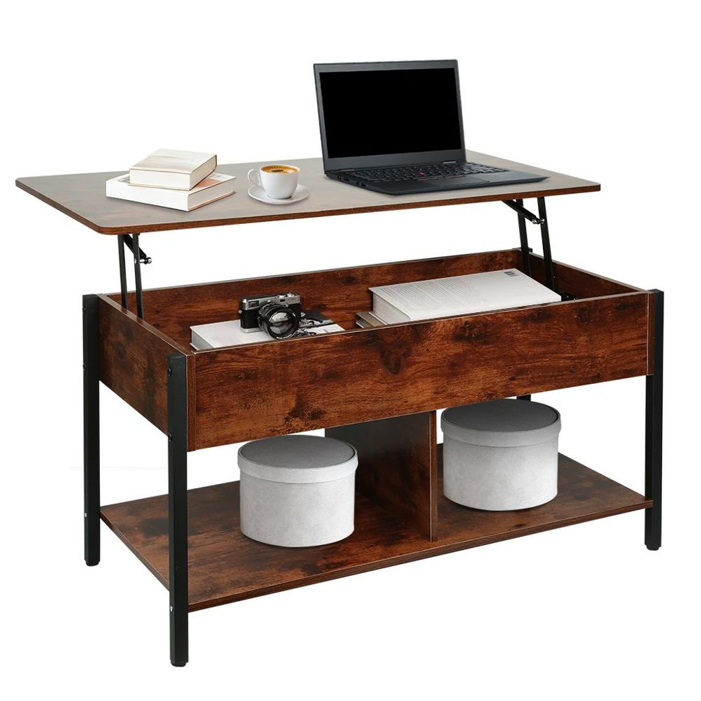 Couchtisch mit Hebeplatte & verstecktem Fach,Sofatisch Wohnzimmertisch Mitteltisch mit Stauraum für kleine Räume,Home Office 90x48x62cm