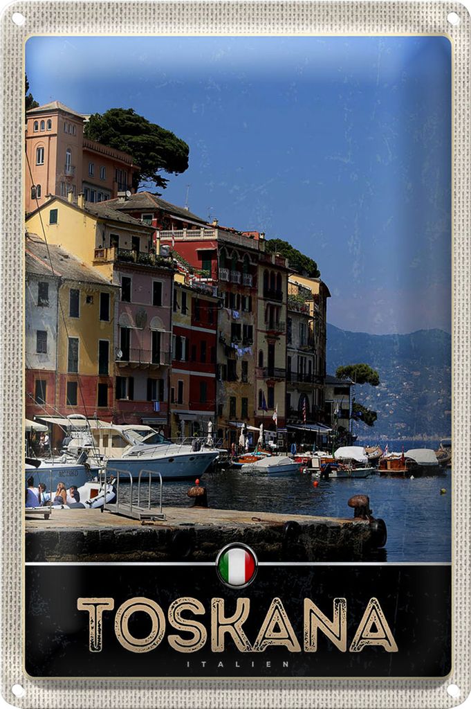 Blechschild Reise 40x30cm Toskana Italien Gebäude Meer