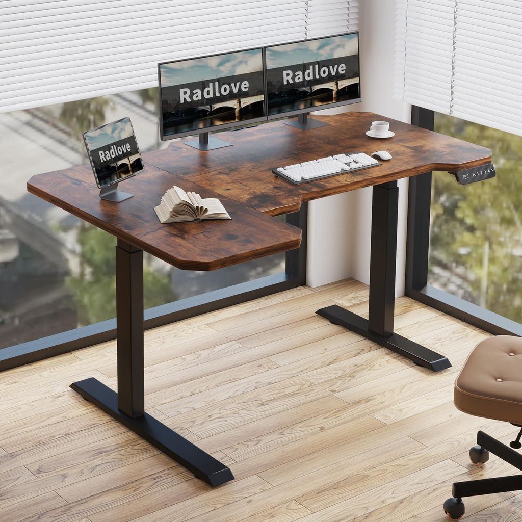 Radlove 150cm L-schreibtisch elektrisch höhenverstellbar eckschreibtisch, 2 starke Motoren, l förmiger tisch stehpult, 4-Memory-Steuerung(Braun)