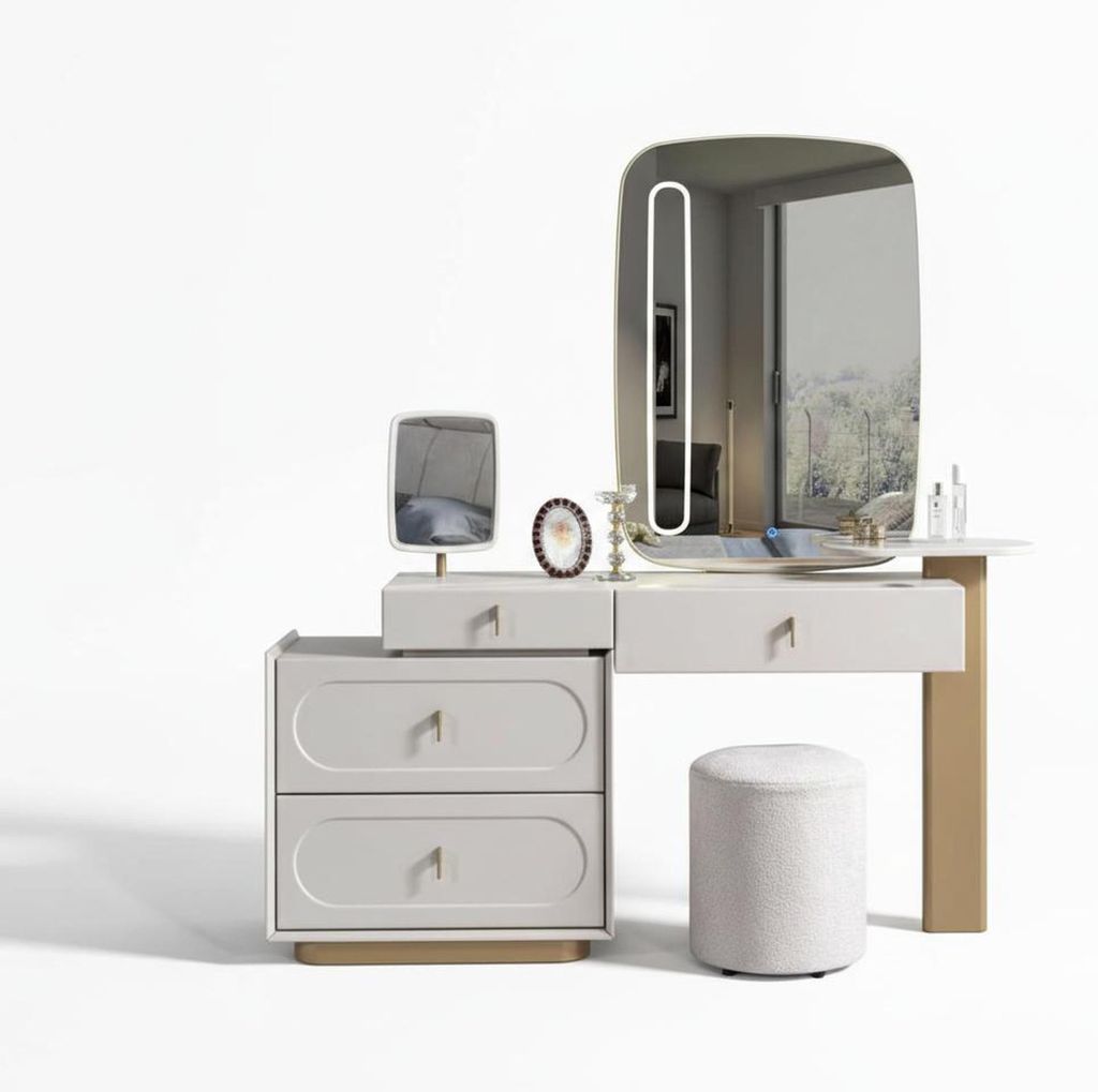 Schminktisch Modern Weiß Elegant Designer-Schminktisch Holz Spiegel