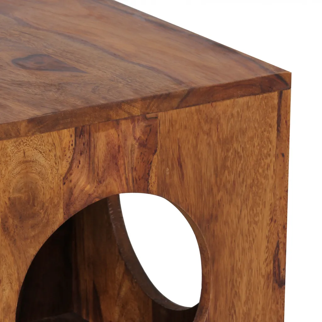 Petite Table d'appoint Stable en Sheesham pour Petits Espaces Cube 35 cm - 4