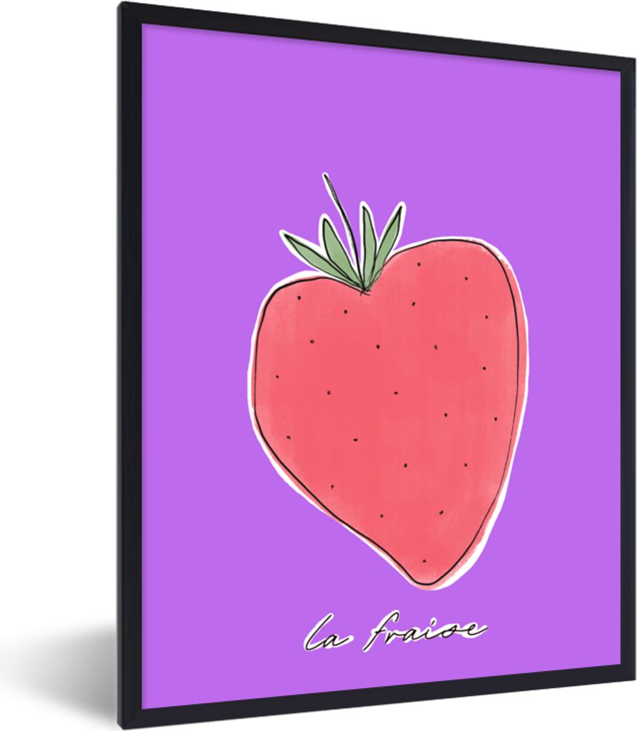 MuchoWow Gerahmtes Poster Erdbeere - Obst - Zitate 30x40 cm - Poster mit Schwarzem Bilderrahmen Wandposter Rahmen Foto Bilder - Wanddeko - Kunstd...