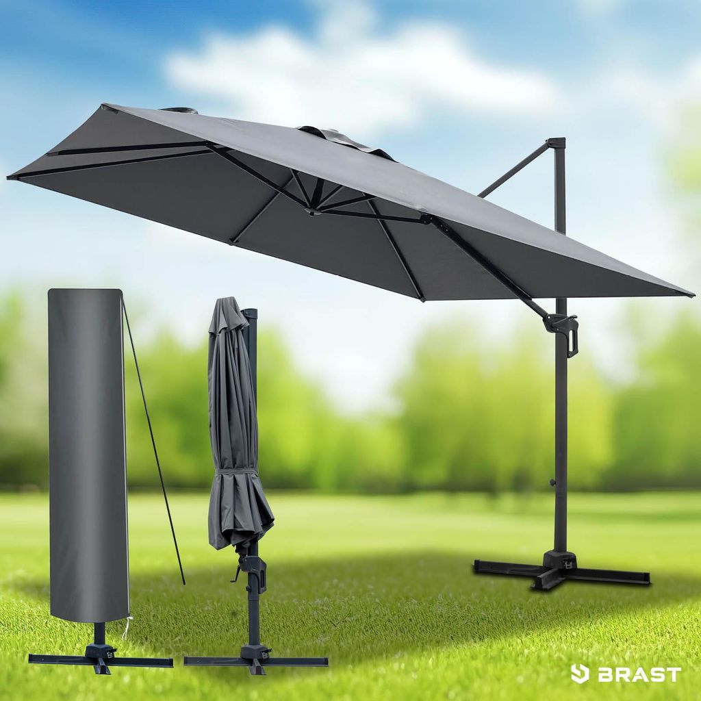 BRAST Alu Sonnenschirm Ampelschirm | 3x3m rechteckig | Grau Produktbild 