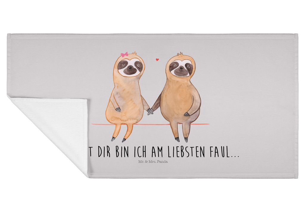 Mr. & Mrs. Panda Handtuch Faultier Pärchen - Grau Pastell - Geschenk, Frotteehandtuch, Liebe, 50x100, Gemeinsam, gesichtstuch, Flauschtuch, Hände...
