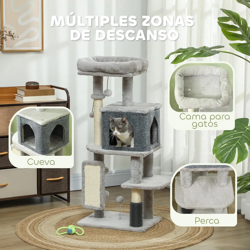 Arbre à chat avec griffoir et brosse intégrée pour protéger vos meubles
