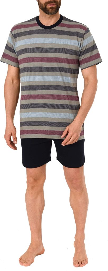 Herren Pyjama Schlafanzug kurzarm in lässiger Blockstreifenoptik - 191 105 90 740 ; beere , 48
