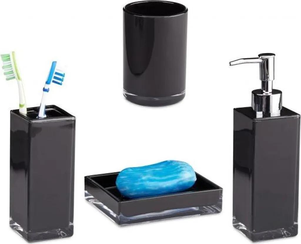 Set Accessori Bagno 5 Pezzi – Moderno Con Dispenser Sapone, Bicchiere, Portaspazzolino E Dentifricio – Organizer Da Bagno Essenziale