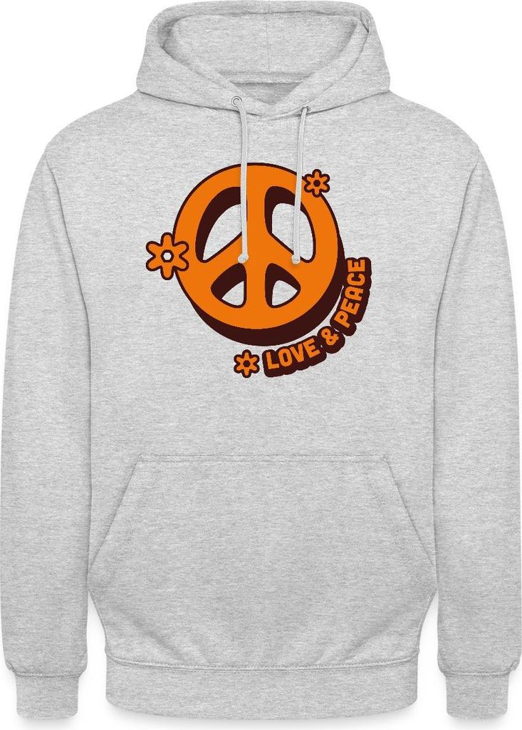 Spreadshirt Love And Peace Retro Hippie Style Design Y2K Uni Hoodie, 3XL, Hellgrau meliert