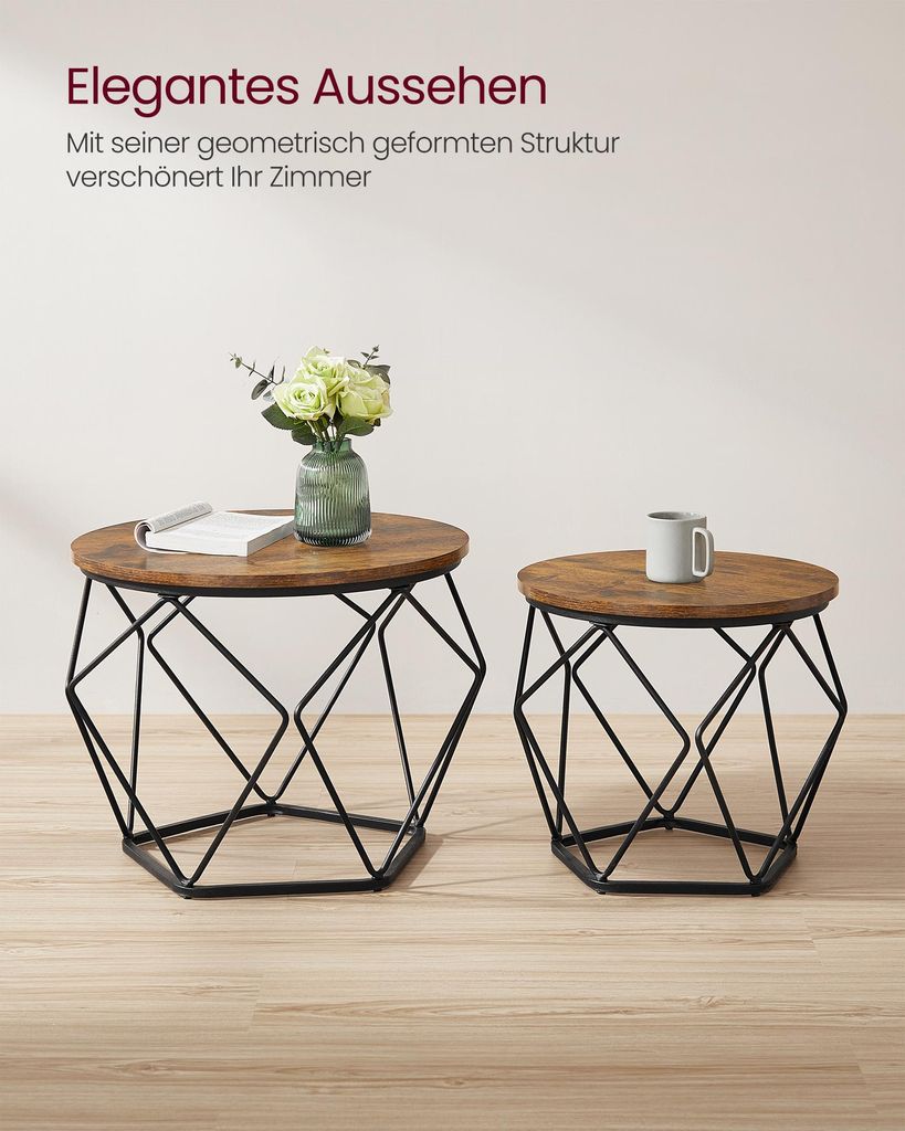 VASAGLE table d'appoint, set de 2, plateau amovible, brun Image du produit 